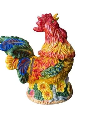 Floral Rooster Cookie Jars 1 of 2